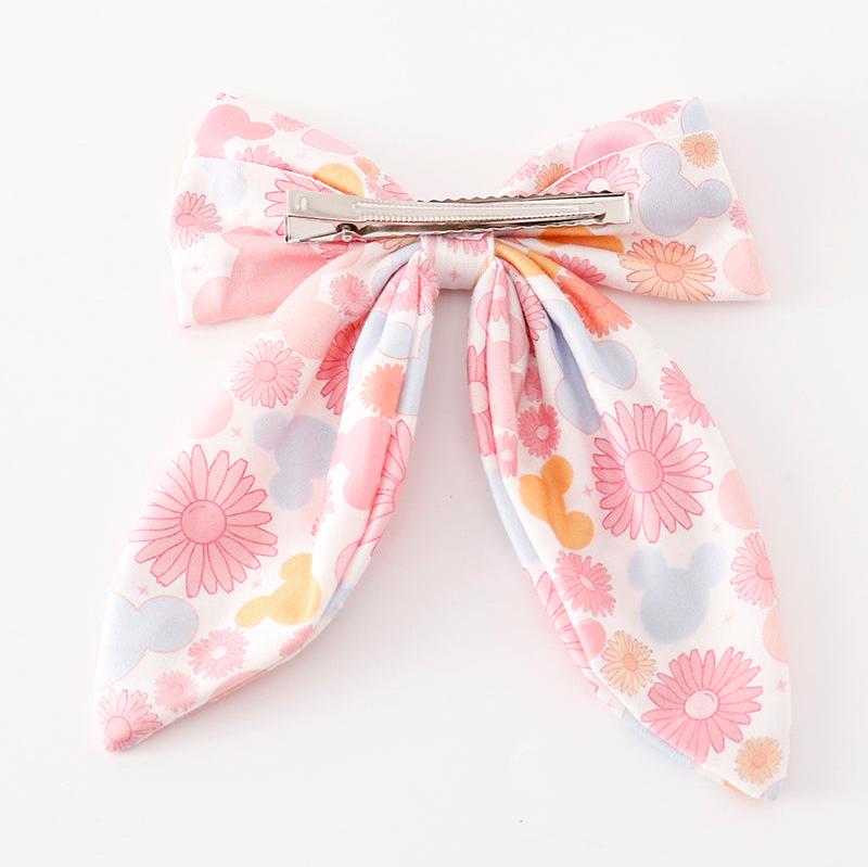 Pink Character Mouse Floral Print Hair Bow