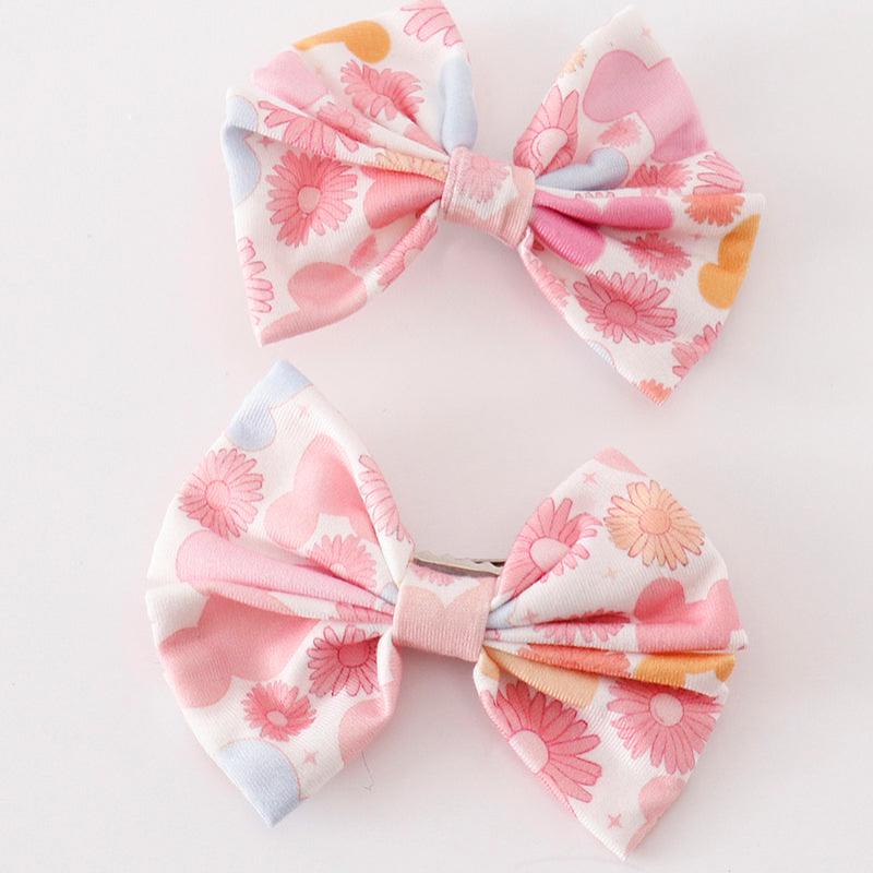 Pink Character Mouse Floral Print 2pc Hair Bow Clips