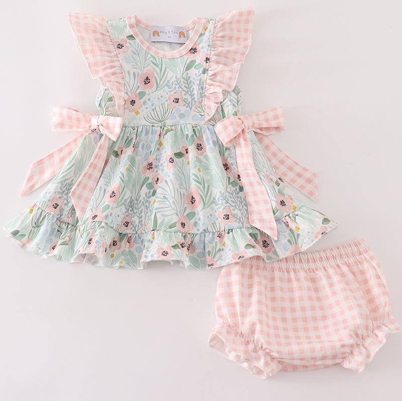 Jana Green Floral Ruffle Baby Set