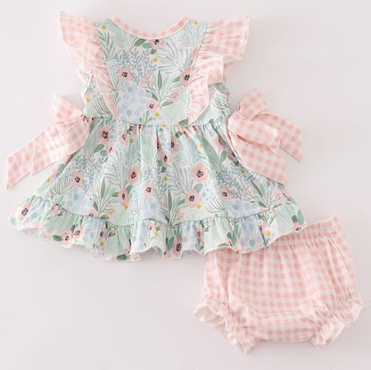 Jana Green Floral Ruffle Baby Set