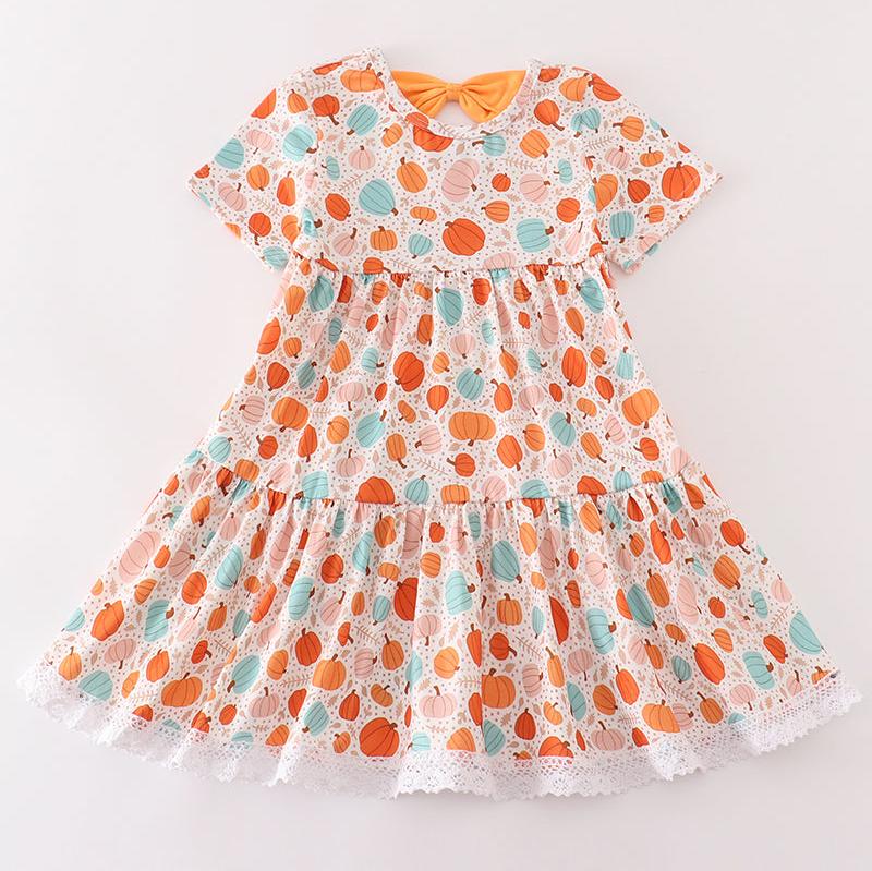 Orange Pumpkin Print Girl Dress