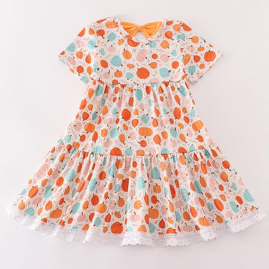 Orange Pumpkin Print Girl Dress