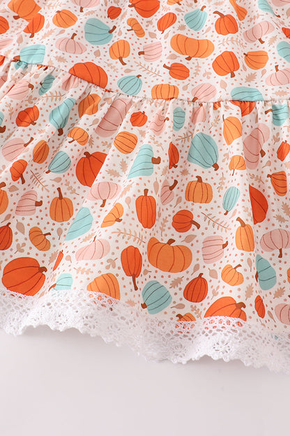 Orange Pumpkin Print Girl Dress