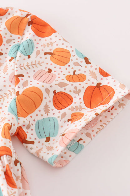 Orange Pumpkin Print Girl Dress