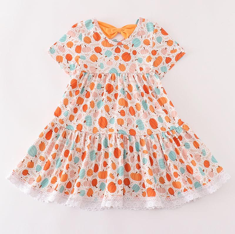 Orange Pumpkin Print Girl Dress