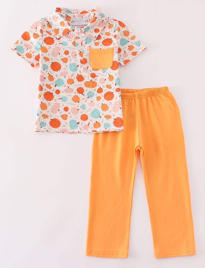 Orange Pumpkin Print Boy Set