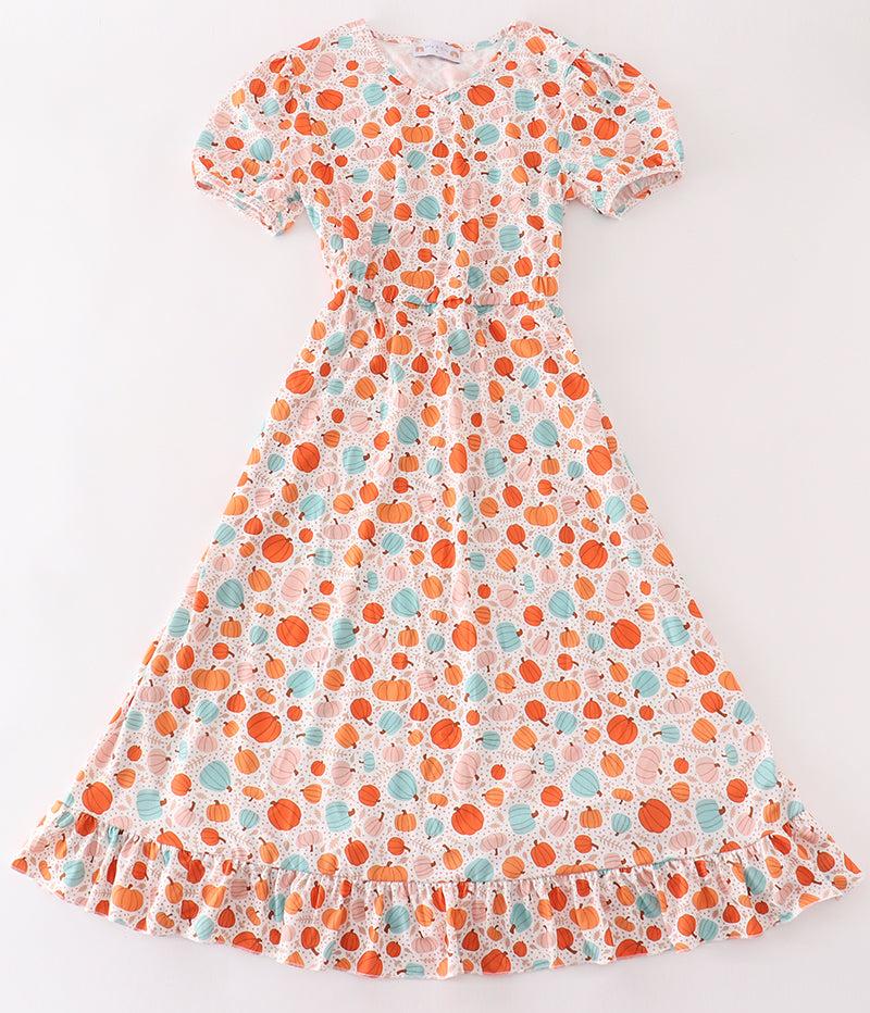 Orange Pumpkin Print Women’s Dress