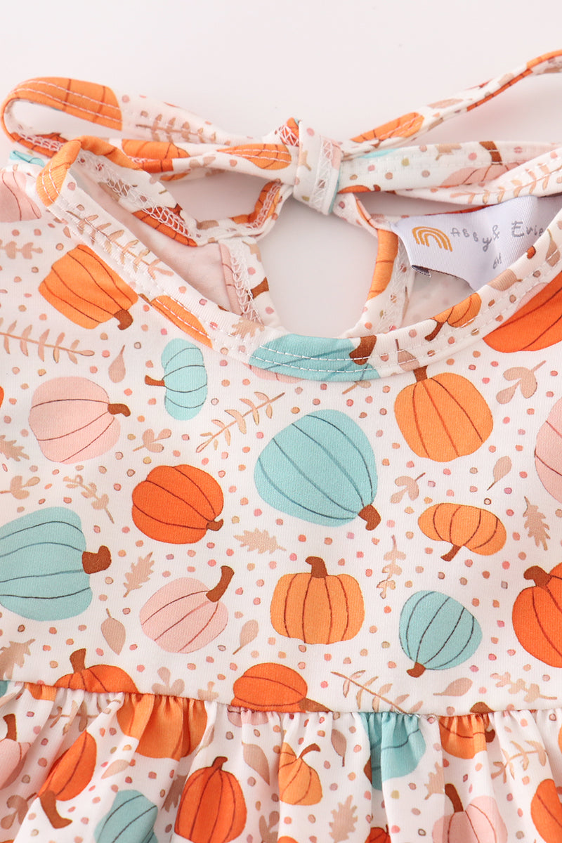 Orange Pumpkin Print Ruffle Bloomers Set