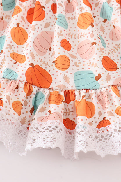 Orange Pumpkin Print Ruffle Bloomers Set