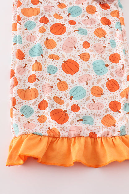 Orange Pumpkin Print Adult Ruffle Pajama Pants