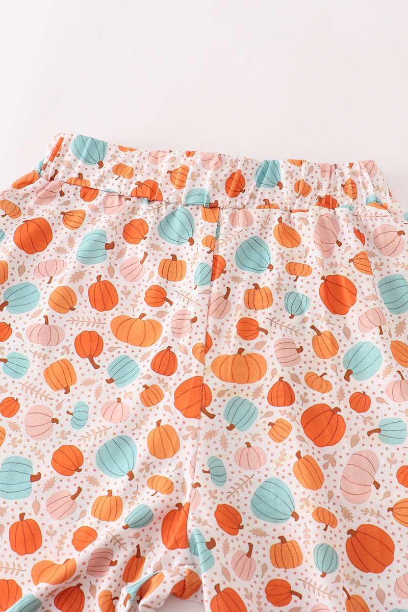 Orange Pumpkin Print Adult Ruffle Pajama Pants