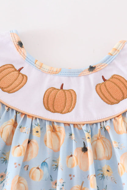 Pumpkin Embroidered Ruffle Dress