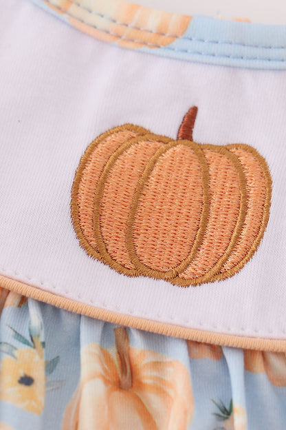 Pumpkin Embroidered Ruffle Dress