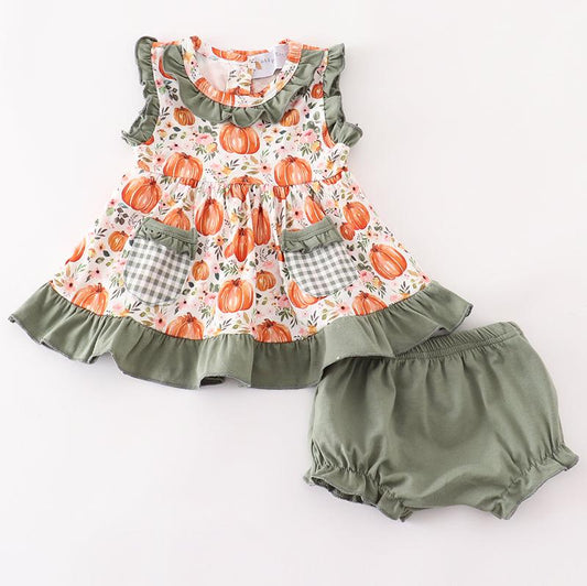 Green Pumpkin Ruffle Baby Set