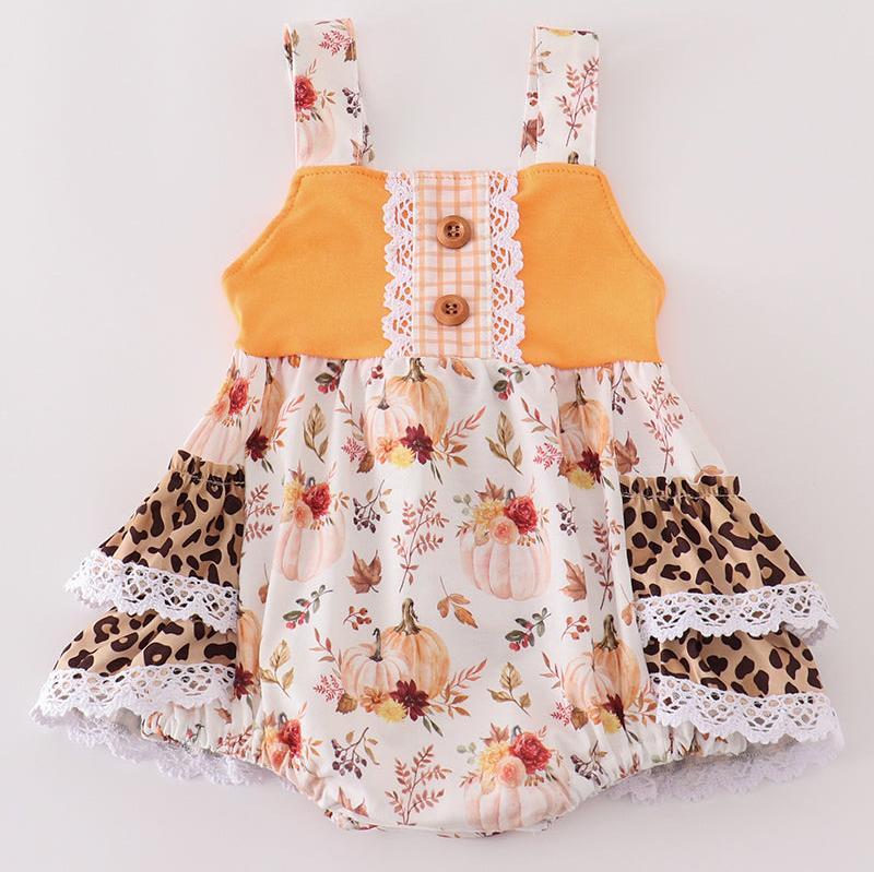 Orange Pumpkin Leopard Ruffle Bubble