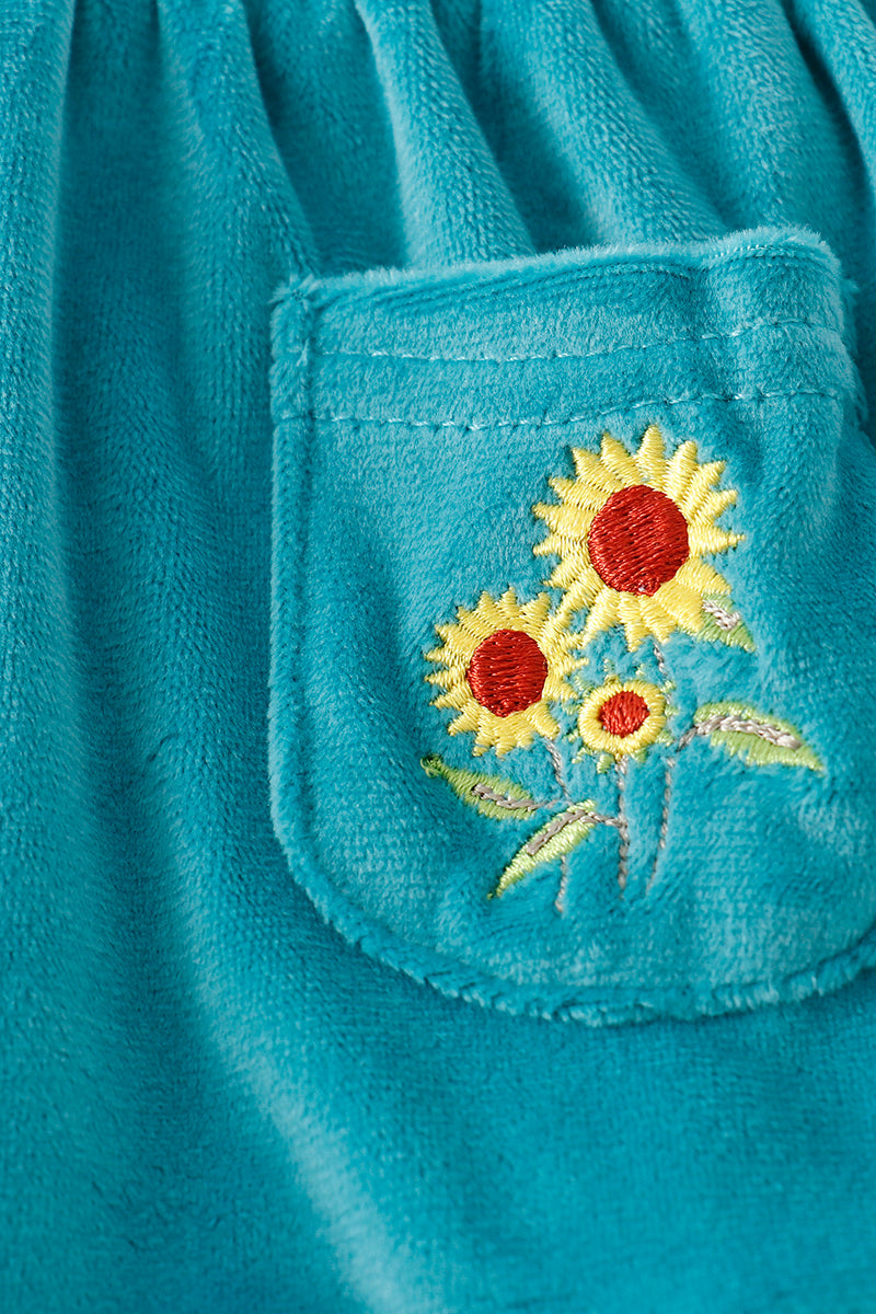 Sunflowers Embroidered Blue Velvet Baby Set