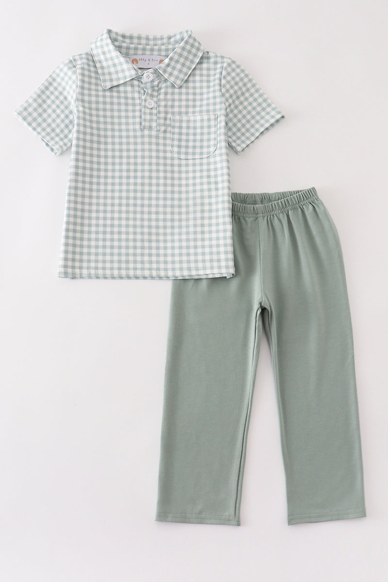 Green Gingham Boy Pants Set