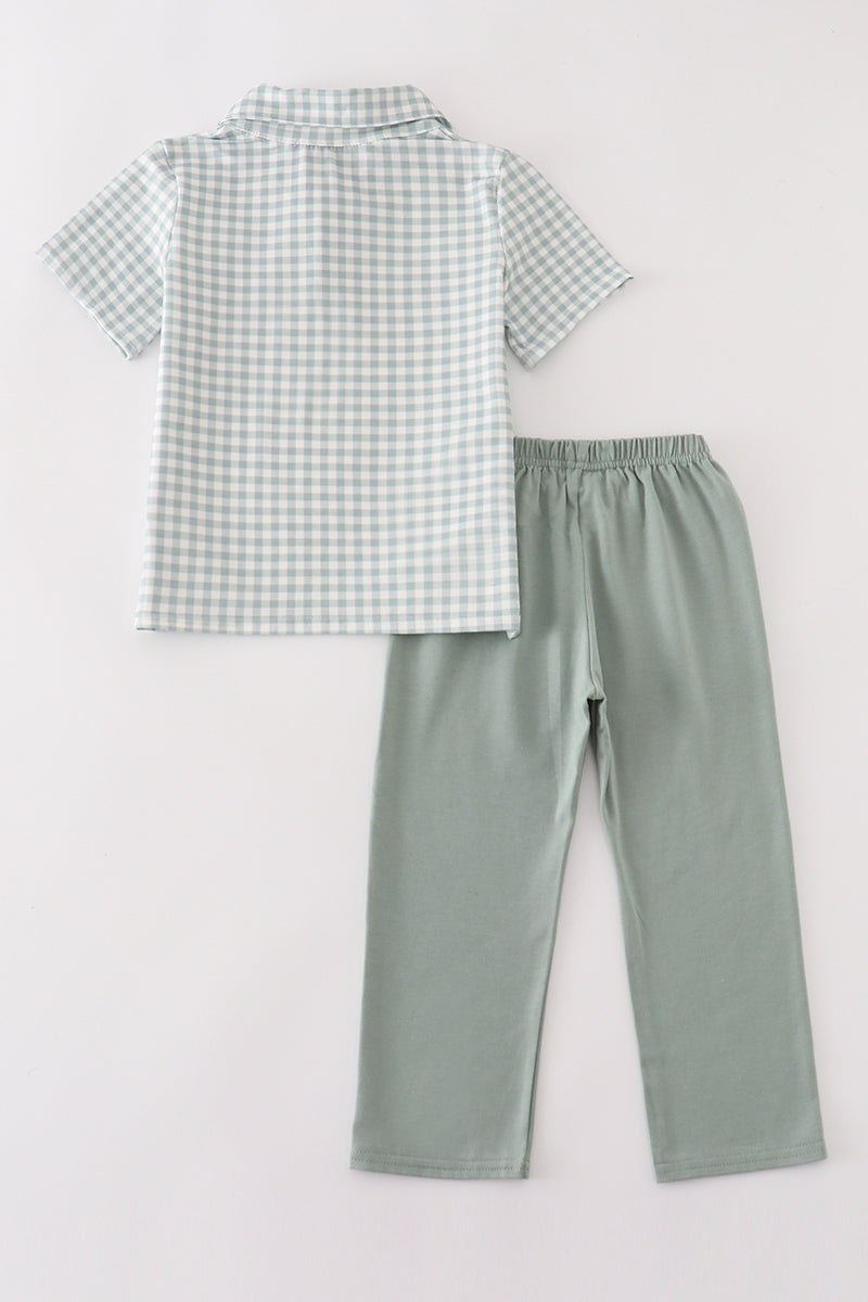 Green Gingham Boy Pants Set