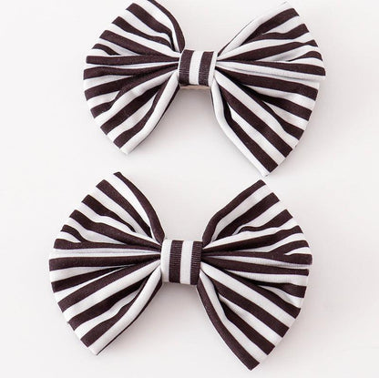 Black Stripe 2pc Hair Bow Clips