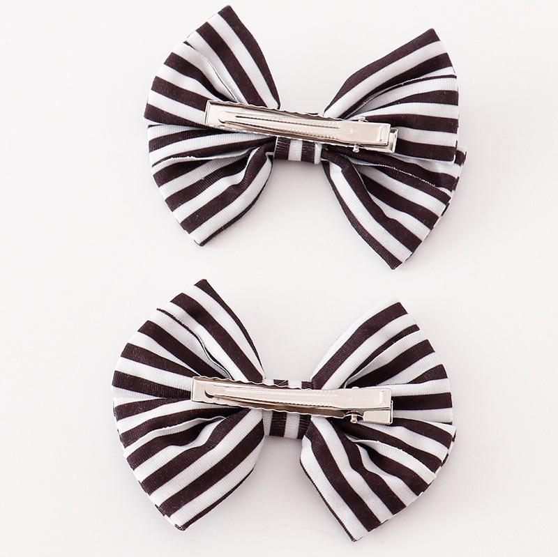 Black Stripe 2pc Hair Bow Clips