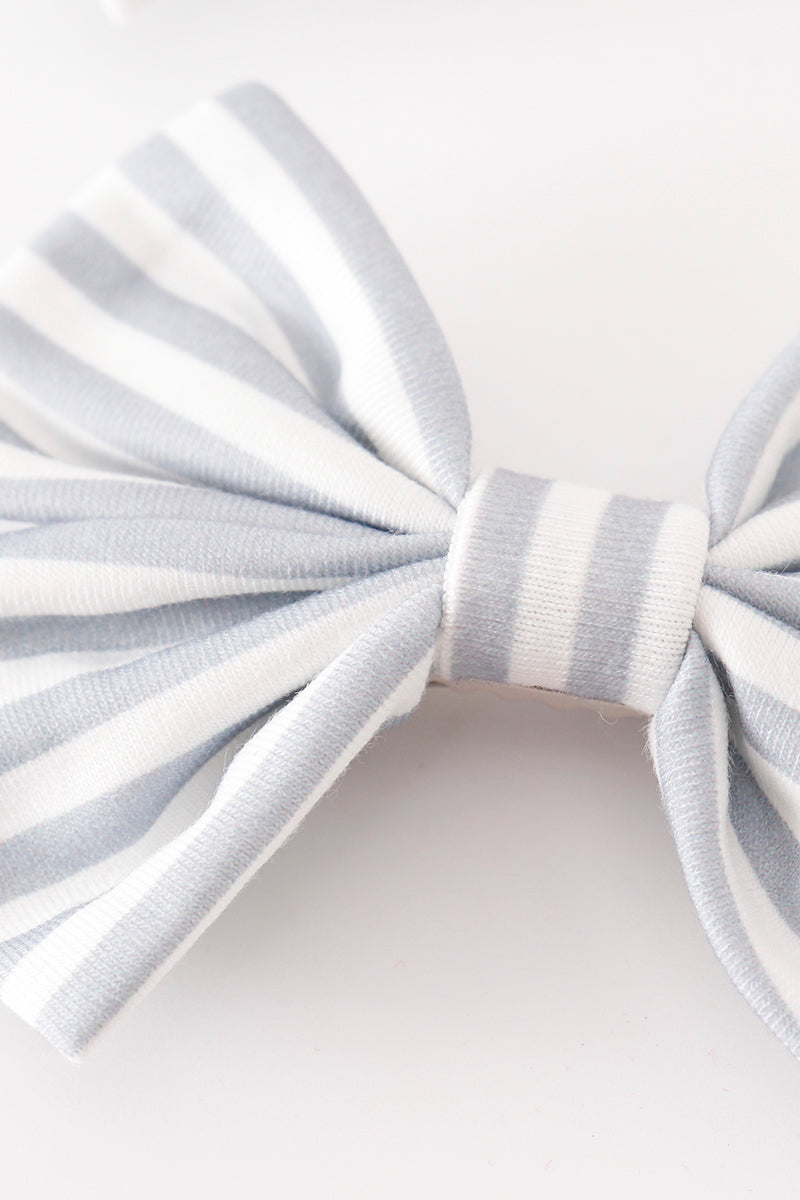 Gray Striped 2pc Hair Bow Clips