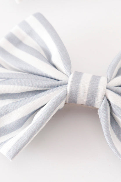 Gray Striped 2pc Hair Bow Clips