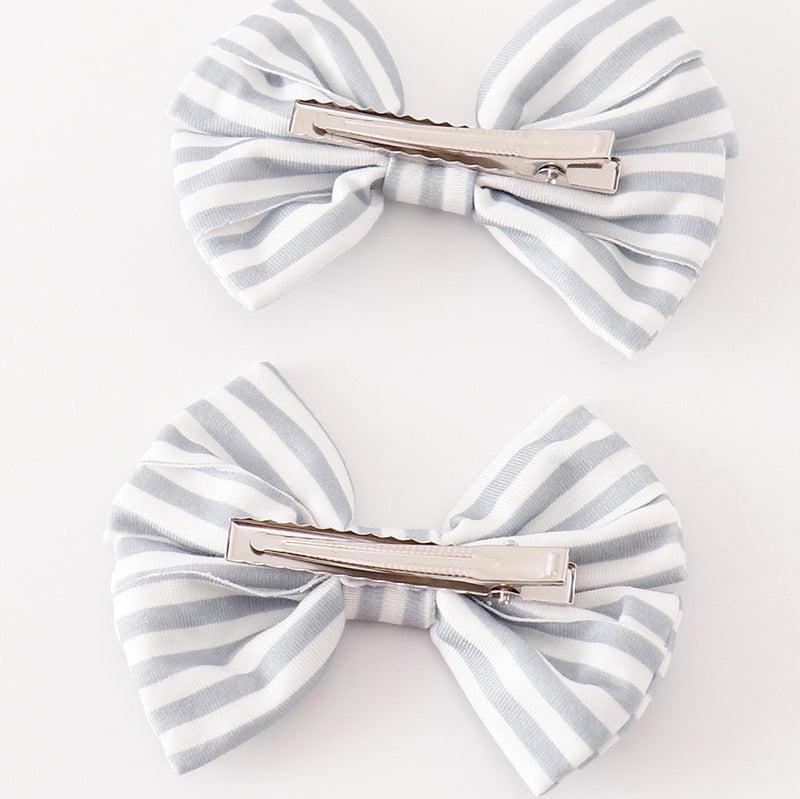 Gray Striped 2pc Hair Bow Clips