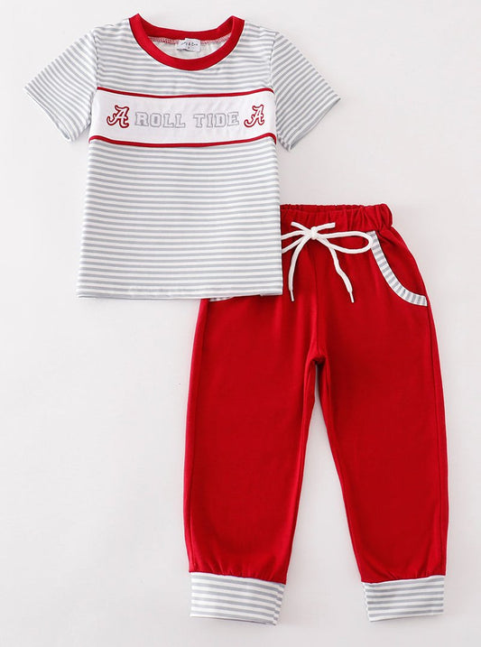 ROLL TIDE Embroidered Stripe Boy Set