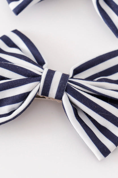 Navy Stripe 2pc Hair Clip Bows