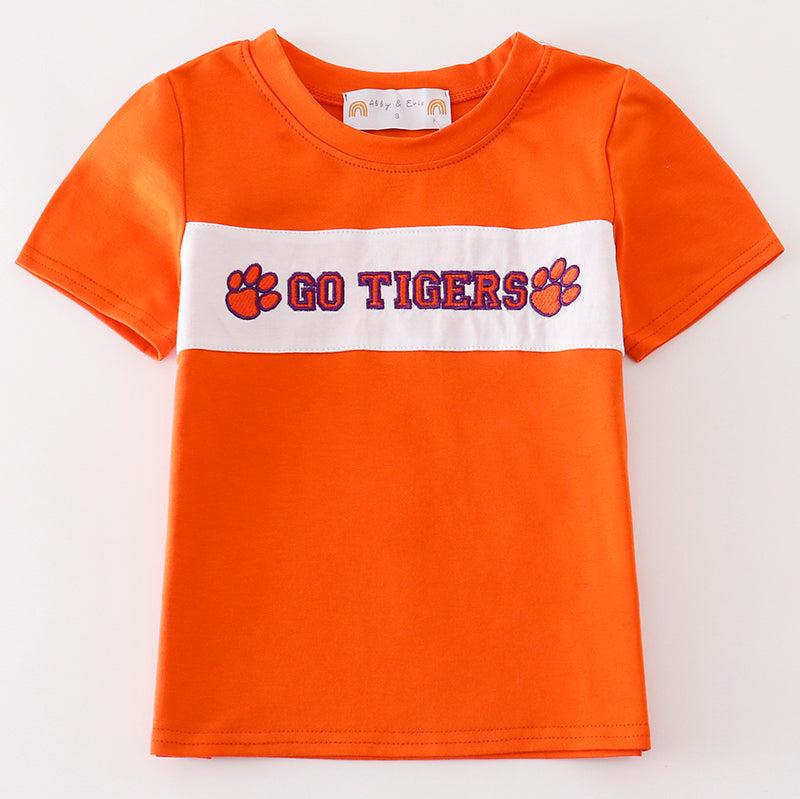 GO TIGERS Embroidered Orange Boy Top