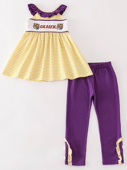 GEAUX Embroidered Gold Stripe Girl Set