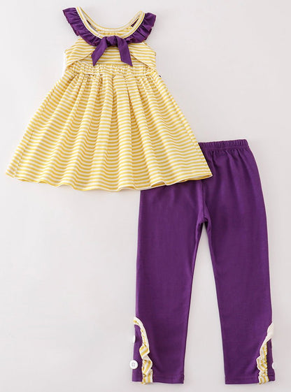 GEAUX Embroidered Gold Stripe Girl Set