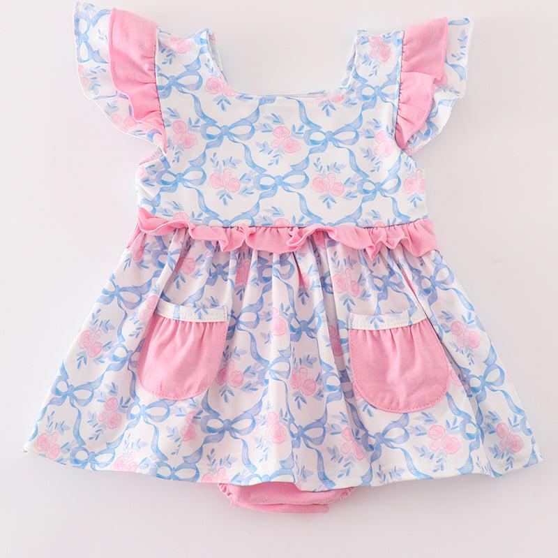 Pink Bow Print Ruffle Bubble