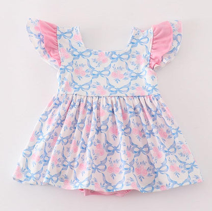 Pink Bow Print Ruffle Bubble