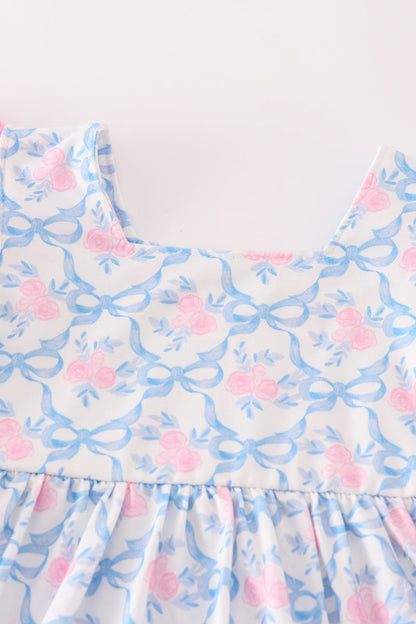 Pink Bow Print Ruffle Dress