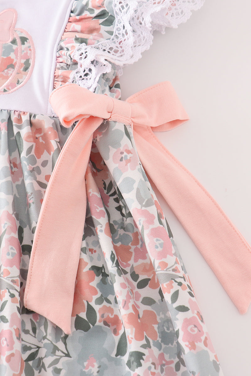 Haley Floral Pumpkin Bow Applique Dress