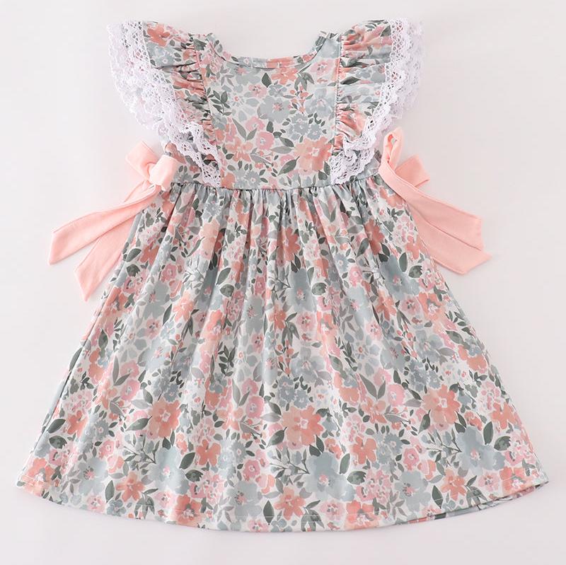 Haley Floral Pumpkin Bow Applique Dress