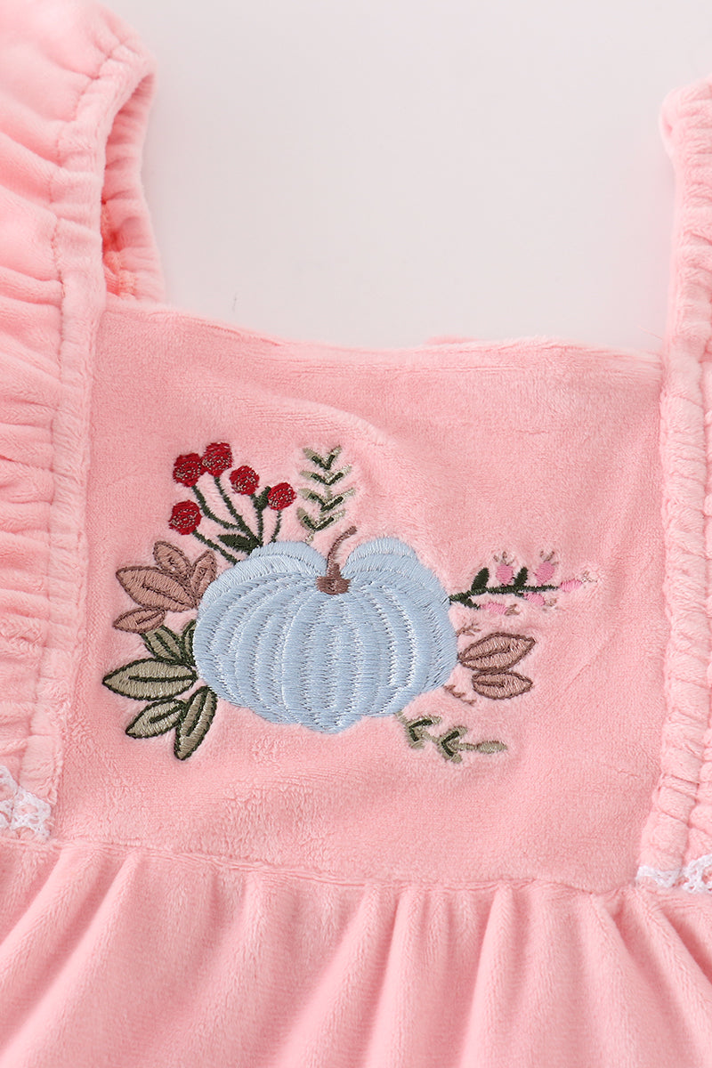 Pink Velvet Pumpkin Embroidered Tiered Dress