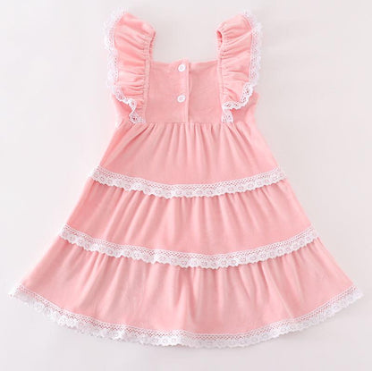 Pink Velvet Pumpkin Embroidered Tiered Dress