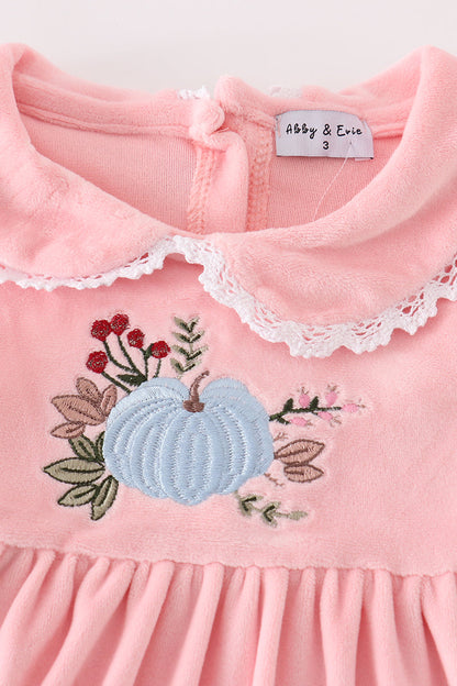 Pink Velvet Pumpkin Embroidered Dress