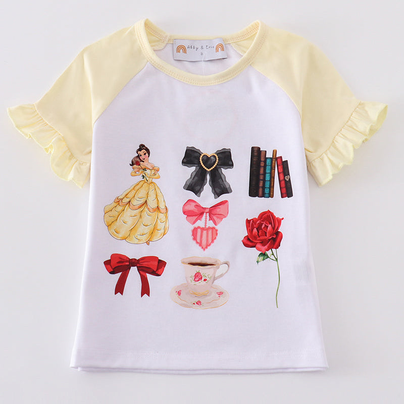 Belle Princess Bow Print Girl Yellow Top