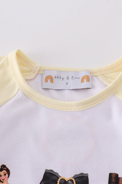 Belle Princess Bow Print Girl Yellow Top