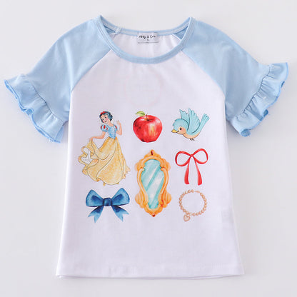 Blue Snow White Print Girl Top