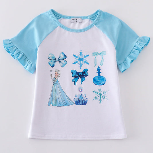 Ice Princess Bow Print Girl Blue Top