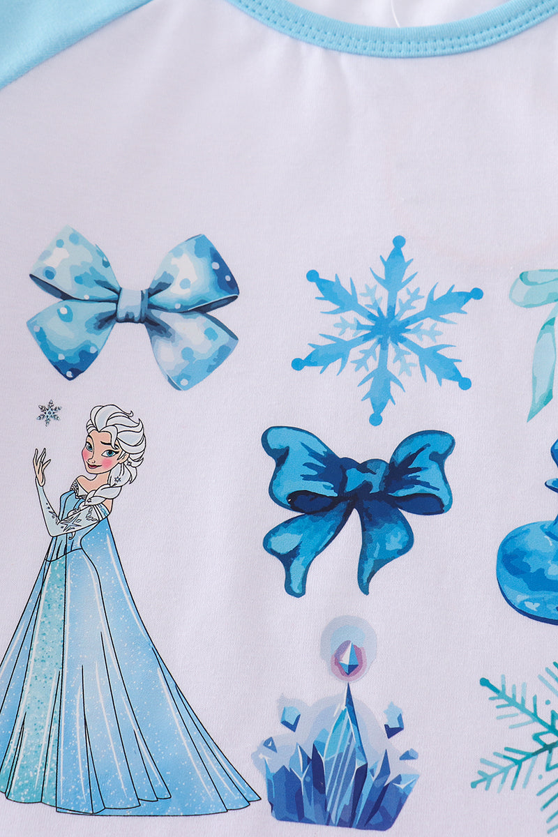 Ice Princess Bow Print Girl Blue Top