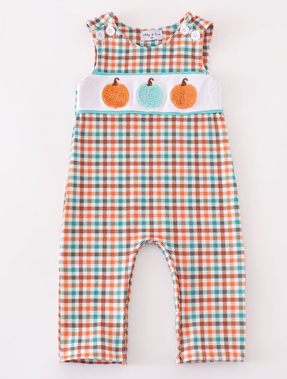 Pumpkin French Knot Gingham Boy Jon Jon