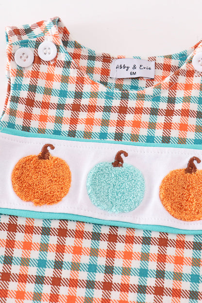 Pumpkin French Knot Gingham Boy Jon Jon