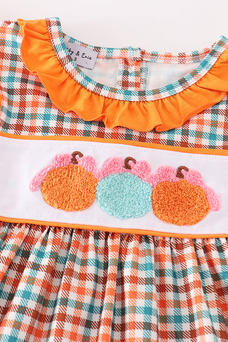 Pumpkin French Knot Gingham Dress