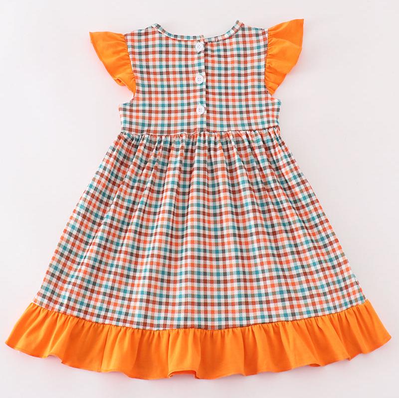 Pumpkin French Knot Gingham Dress