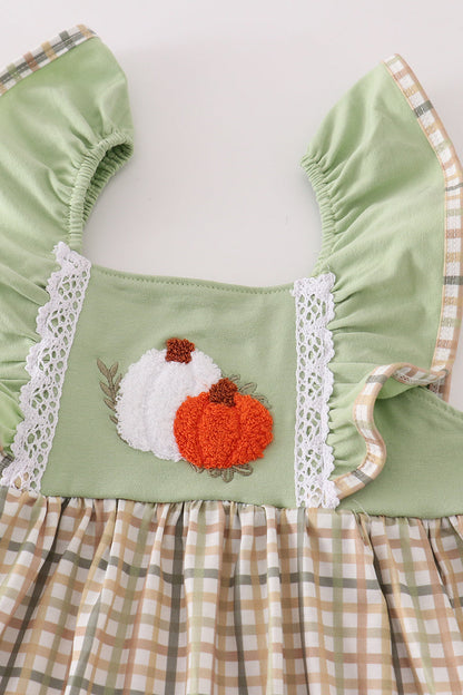 Sage Pumpkin French Knot Ruffle Dress